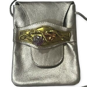 Vintage Copa Collection Raw Amethyst Crystal Metallic Silver Purse